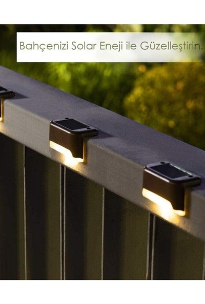 Deco Elit 8 Adet Köşebent Merdiven Veranda Solar Güneş Enerjili Bahçe LED Lamba Dekor Bahçe Aydınlatma