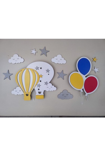 Dora Home Dekoratif Set Balon Yağmuru Model Ahşap Gece Lambası Ledli