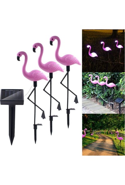 Xhang 3 Adet / Takım Flamingo Figür LED Güneş Işıkları - Pembe (Yurt Dışından)