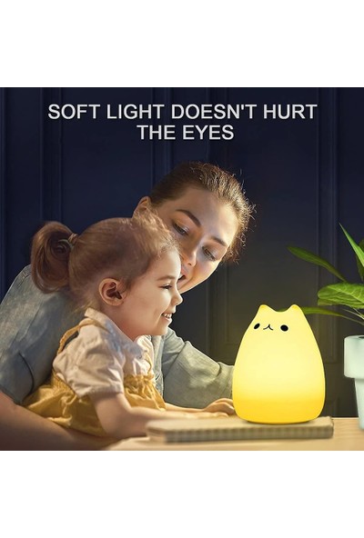 LED Gece Lambası, LED Kedi Gece Lambası Silikon Bebek Gece Işık Taşınabilir Çocuk Gece Işık 7 Renkler Gece Lambası ile Başucu Lambası USB Şarj Edilebilir Gece Lambası, (Sıcak Beyaz) (Yurt Dışından)