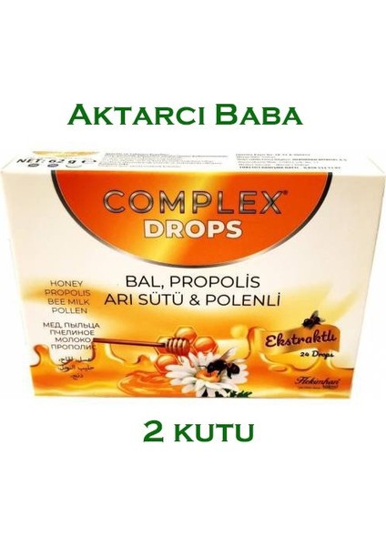 2 Kutu Organik Complex Bitkisel Drops Boğaz Pastili Bal, Propolis, Arı Sütü Ve Polenli 24 Drops