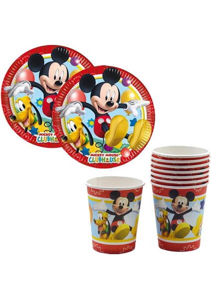 Mickey Mouse Temalı Karton Tabak Bardak Seti - 8 Kişilik