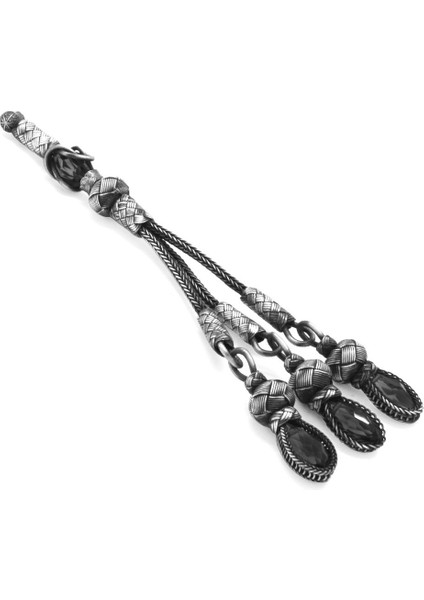 Siyah Zirkon Taşlı 3lü 1000 Ayar Gümüş Kazaz Püskül