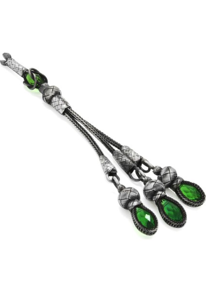 Yeşil Zirkon Taşlı 3lü 1000 Ayar Gümüş Kazaz Püskül