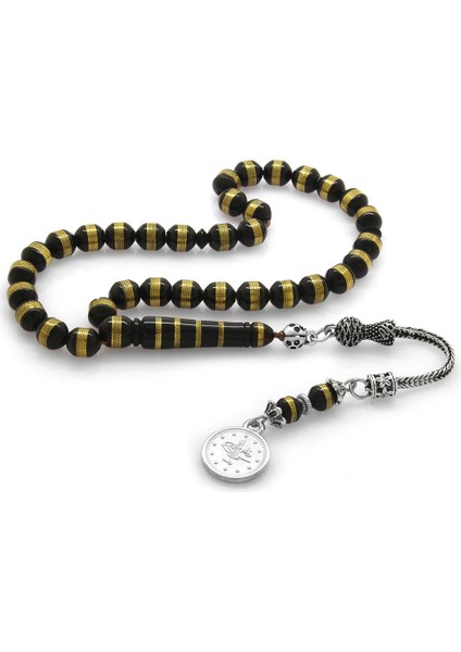 Kararmaz Metal Püsküllü Pirinç Sarmal Silindir Kesim Fırınlanmış Kuka Tesbih