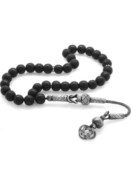 1000 Ayar Gümüş Kazaz Püsküllü Küre Kesim Oniks Doğaltaş Tesbih