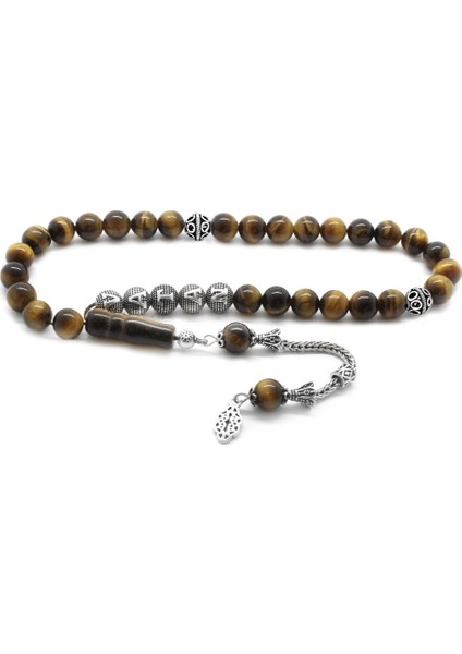 925 Ayar Gümüş Püsküllü Küre Kesim Isim Yazılı Kaplangözü Doğaltaş Tesbih