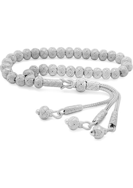 El Işçiliği Küre Kesim Bilek Boy Gümüş Renk 1000 Ayar Gümüş Kazaz Tesbih