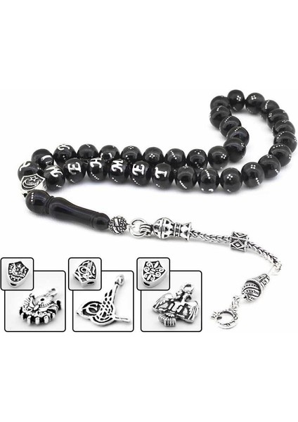 925 Ayar Gümüş Püsküllü Küre Kesim Gümüş Işlemeli Isimyazılı Erzurum Oltu Tesbih