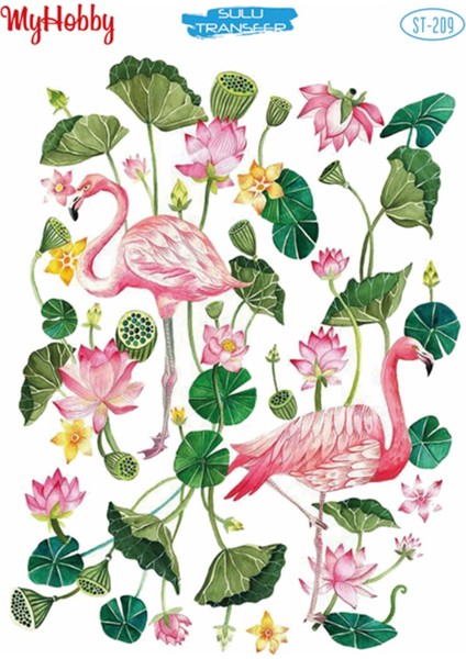 St 209 Flamingo ve Çiçekli Sulu Transfer 25X35