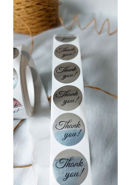 Yapışkanlı Etiket Thank You Yaldızlı Gümüş 2,5 Cm 50 Adet
