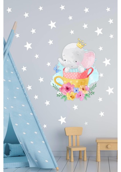 Sevimli Fil ve Yıldızlar Çocuk Odası Sticker modelleri