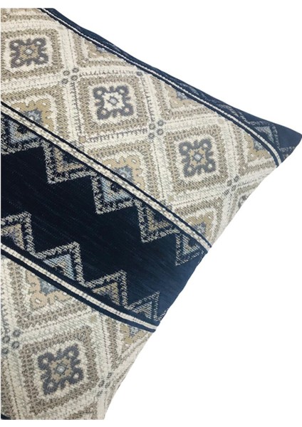 Geometrik Desenli Lacivert-Mavi Kırlent Kılıfı 45CM*45CM