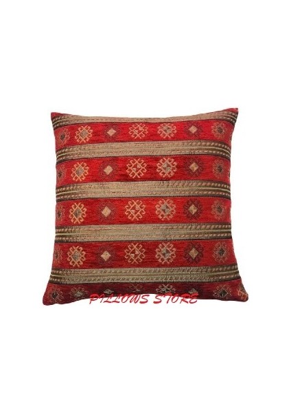 Şerit Desenli Kırmızı Kırlent Kılıfı 45CM*45CM