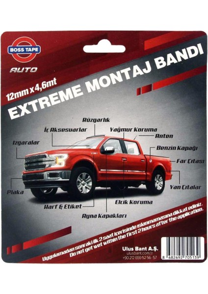 Boss Extreme Çok Güçlü Oto Aksesuvar Montaj Bandı 12mmx4.6mt fiyatları