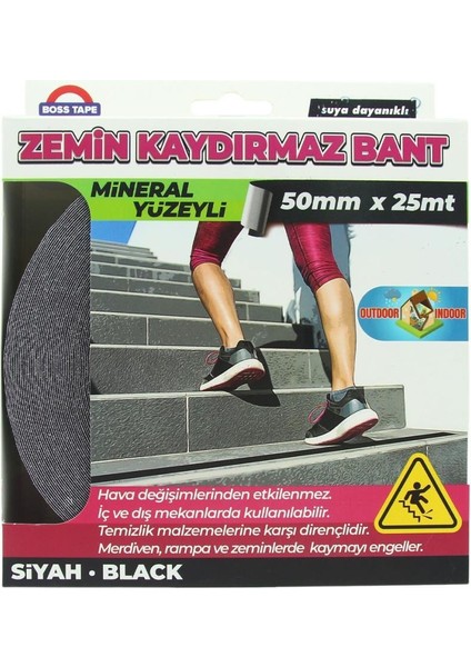 Boss Siyah Merdiven Kaydırmaz 50mmx25mt Bant