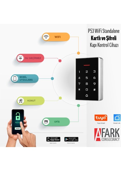 P53 Wifi İle Uzaktan Erişimli Kartlı Ve Şifreli Kapı Kontrol (Access) Cihazı Tuya Smartlife Uyumlu