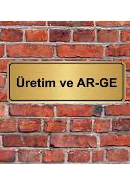 Altın Renk 10x20 Cm Üretim Ve Arge Yazılı Metal Yönlendirme Levhası