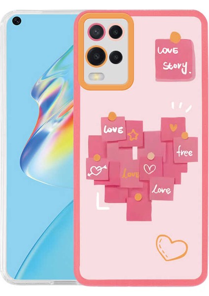 Oppo A54 4G Kılıf M-Fit Aşk Hikayesi Post-it Desenli Kapak Love Story NO2 Renkli