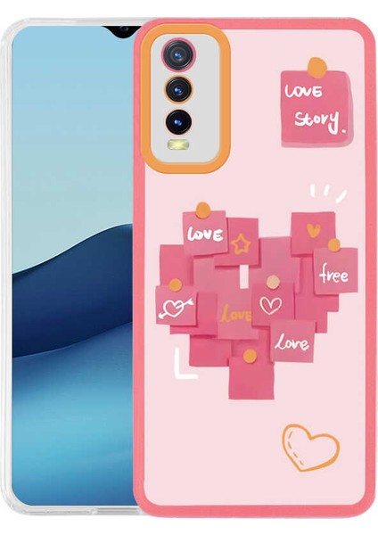 Vivo Y11s Kılıf M-Fit Aşk Hikayesi Post-it Desenli Kapak Love Story NO2 Renkli