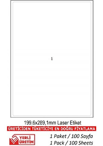 A1-2001 Ebat Lazer Etiket 297 x 210 mm Lazer Etiket