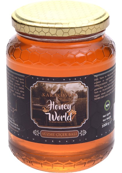 Honey World Organik Süzme Karakovan Balı 1000 gr Cam Kavanoz