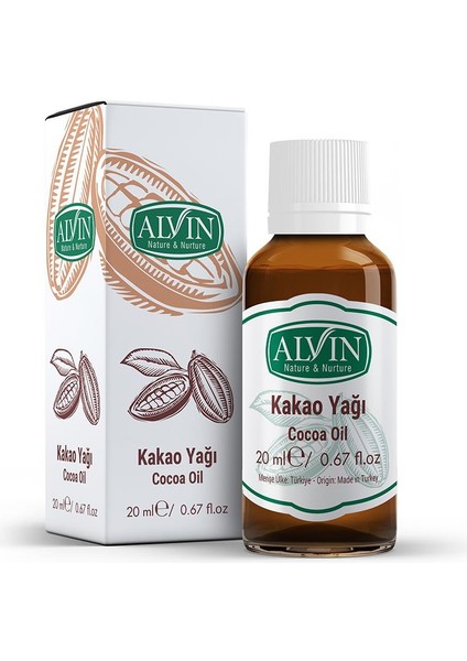 Kakao Yağı, Soğuk Sıkım, %100 Saf ve Doğal, 20 ml