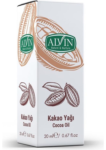 Kakao Yağı, Soğuk Sıkım, %100 Saf ve Doğal, 20 ml