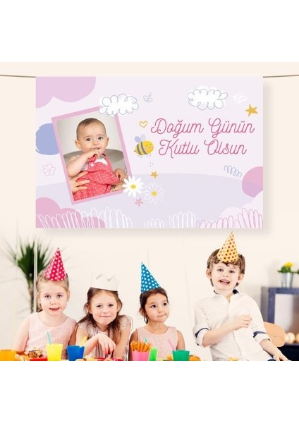 Doğum Günü Saten Kumaş Pankart 100X150 Cm8