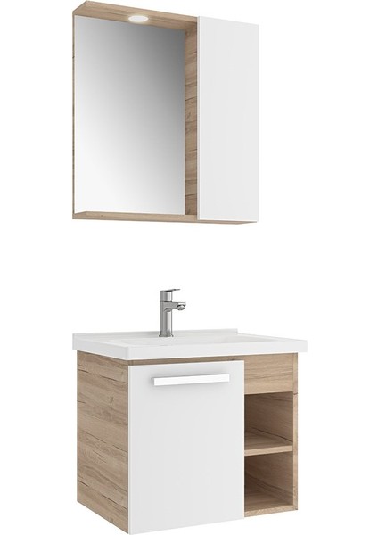 Mare 65 Cm Beyaz-Meşe Banyo Dolabı Takımı