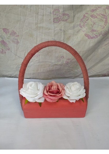Halatlı Ahşap Meşe Ağacı Pembe Saksıda Yapay Çiçek Dg1
