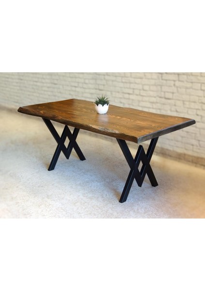 Doğal Ağaç Masif Kütük Masa 90CM x 120CM ( Metal Ayak )