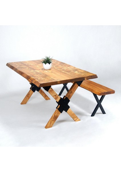 Doğal Ağaç Masif Kütük Masa ( Ağaç Ayak ) 60CM x 120CM + 1 Bank Bench
