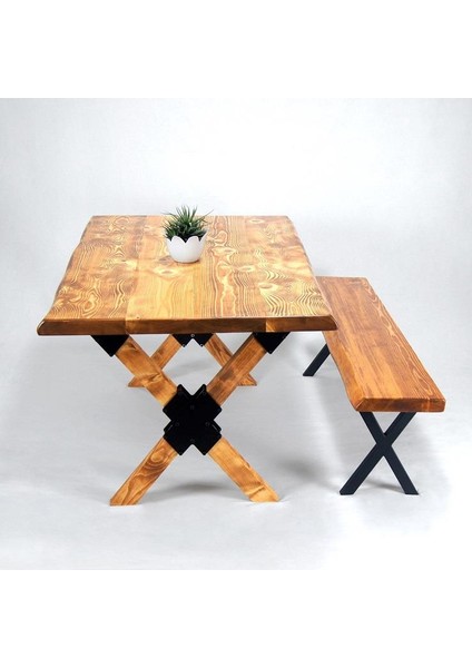 Doğal Ağaç Masif Kütük Masa ( Ağaç Ayak ) 90CM x 180CM + 1 Bank Bench