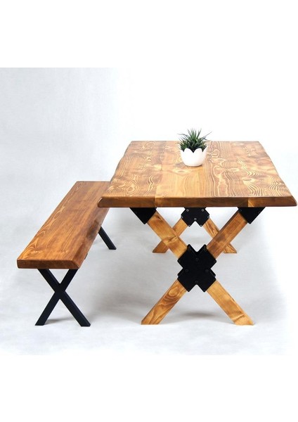 Doğal Ağaç Masif Kütük Masa ( Ağaç Ayak ) 90CM x 180CM + 1 Bank Bench