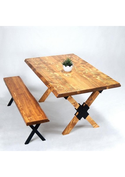 Doğal Ağaç Masif Kütük Masa ( Ağaç Ayak ) 90CM x 180CM + 1 Bank Bench