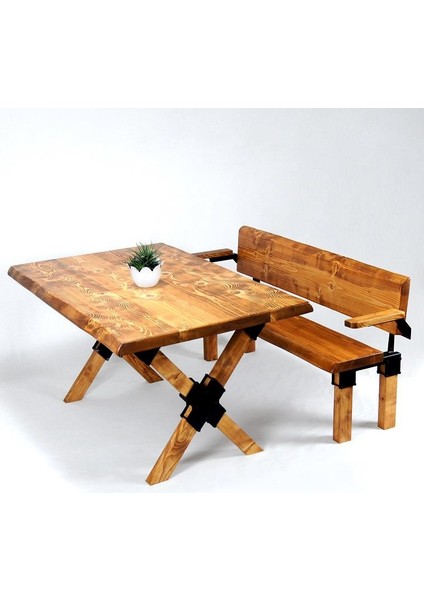 Doğal Ağaç Masif Kütük Masa ( Ağaç Ayak ) 60CM x 110CM + 1 Bank Bench