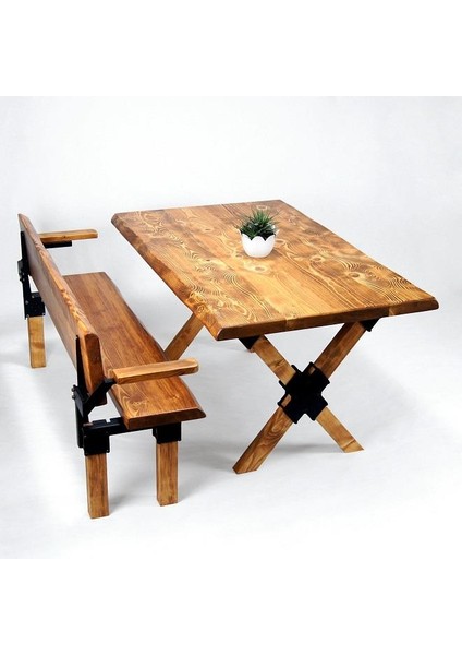 Doğal Ağaç Masif Kütük Masa ( Ağaç Ayak ) 60CM x 120CM + 1 Bank Bench