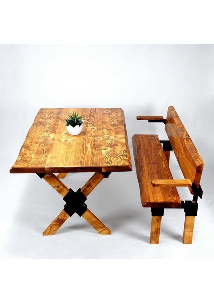 Doğal Ağaç Masif Kütük Masa ( Ağaç Ayak ) 60CM x 120CM + 1 Bank Bench