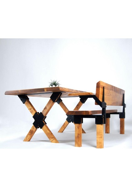 Doğal Ağaç Masif Kütük Masa ( Ağaç Ayak ) 60CM x 120CM + 1 Bank Bench