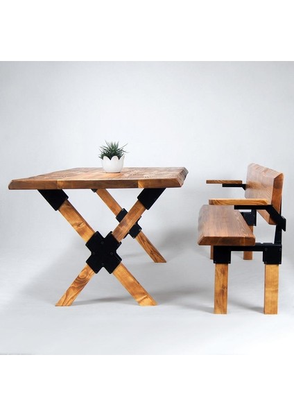 Doğal Ağaç Masif Kütük Masa ( Ağaç Ayak ) 60CM x 120CM + 1 Bank Bench