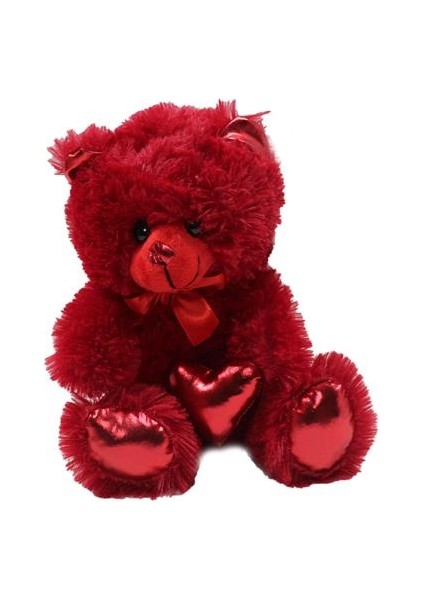 Parlak Kalpli Peluş Ayı 30 cm - Kırmızı