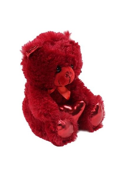 Parlak Kalpli Peluş Ayı 30 cm - Kırmızı