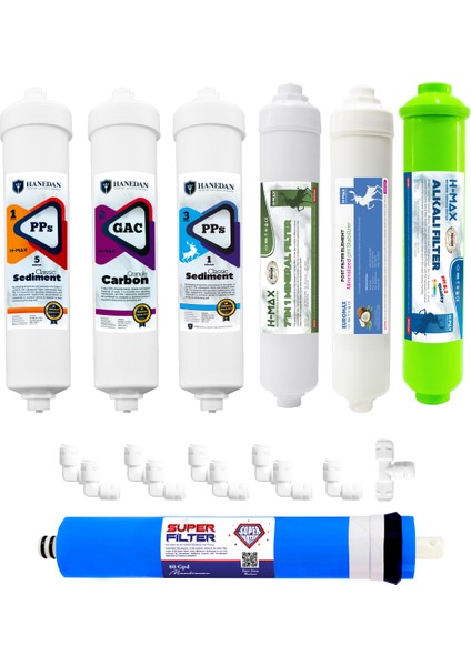 H-MAX Reverse Osmosis System H-MAX Süper Sarım Membranlı Kapalı Kasa Tüm Su Arıtma Cihazlarına Uyumlu 7'li Filtre Takımı