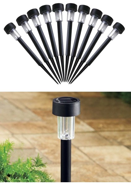 10 Adet Solar Sistem Bahçe Lambası Plastik Saplama Güneş Enerjisi ile Çalışma