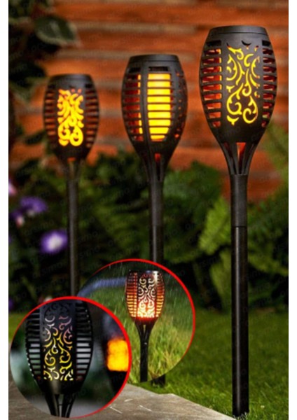 3 Adet Bahçe Lambası Alev Efektli Solar LED Güneş Enerjili Aydınlatma 50 cm fiyatları