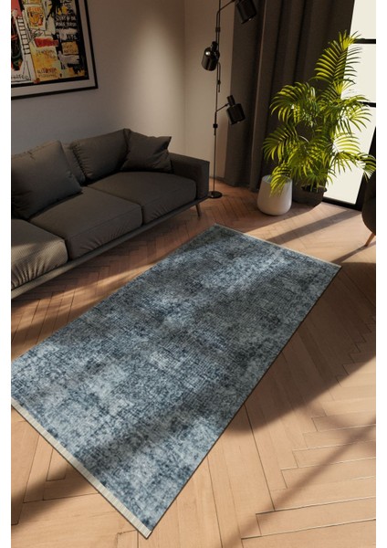 Modern Eskitme Gri Dijital Baskı Halı Kaydırmaz İnce Yıkanabilir