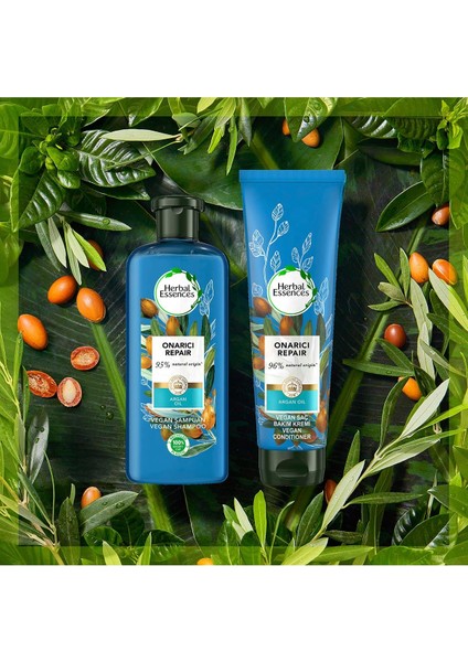 Vegan Şampuan Onarıcı Argan Yağı 400 ml + Saç Bakım Kremi 275 ml + Sprey Yağ 100 ml fiyatları
