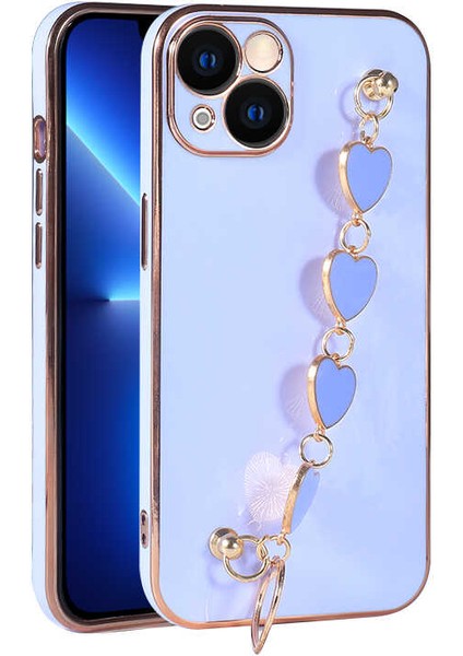 Iphone 13 6.1inç Uyumlu Kılıf Kamera Korumalı Parlak Gold Kenar Kalpli Arka Tutamaklı Kapak indirimleri