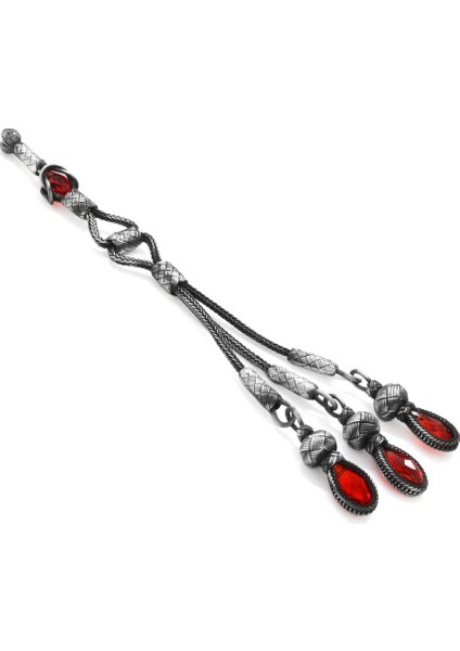 Kırmızı Zirkon Taşlı 3lü Uzun Model 1000 Ayar Gümüş Kazaz Püskül